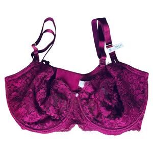 Victoria's Secret Bra Pushup Without Padding 38DDD Magenta Burgundy Lace